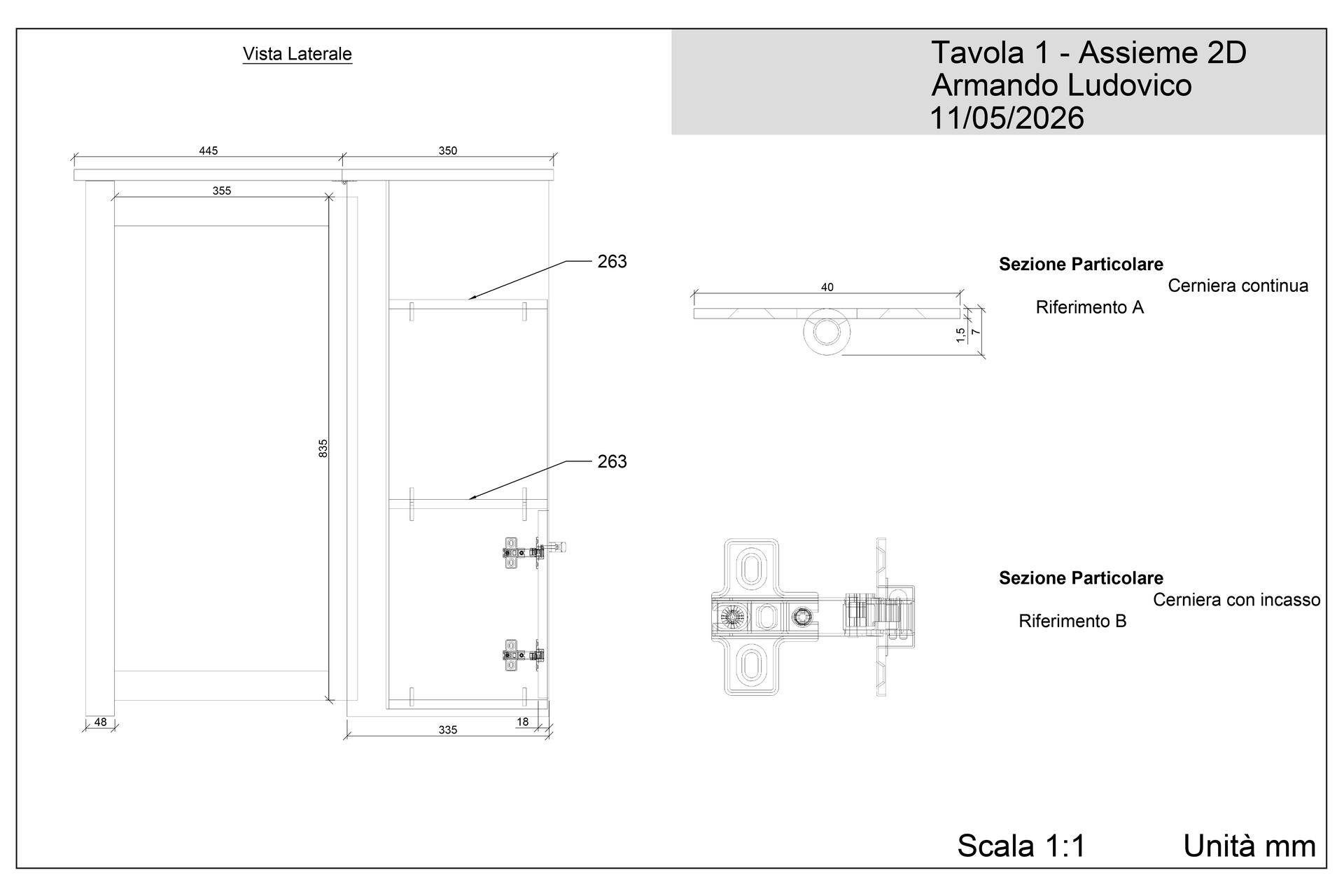 Tavolo a Ribalta - Assieme 2D Visione Laterale