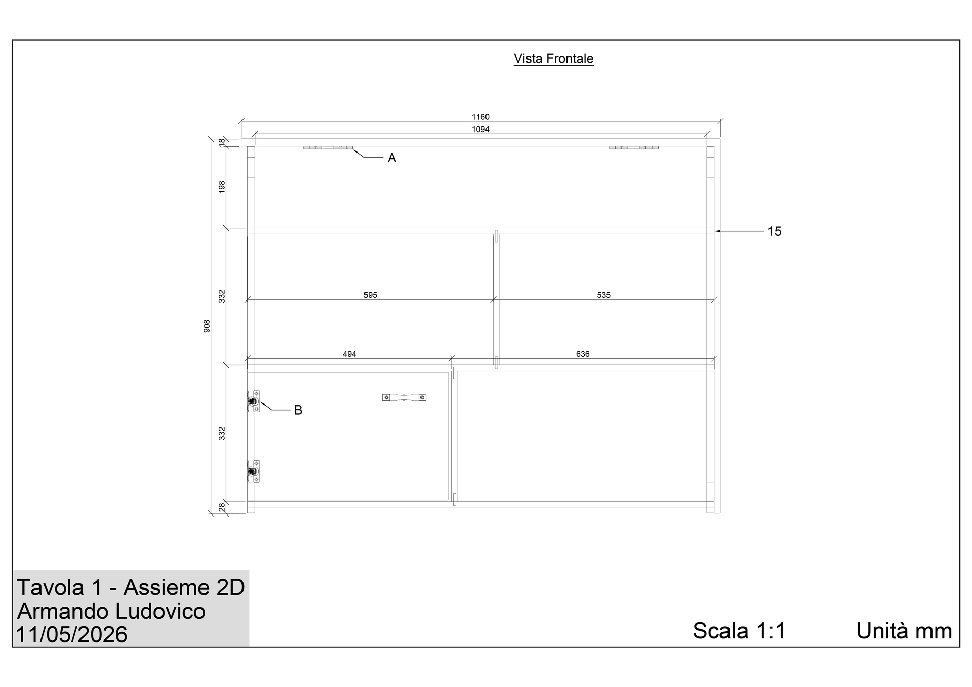 Tavolo a Ribalta - Assieme 2D Visione Frontale